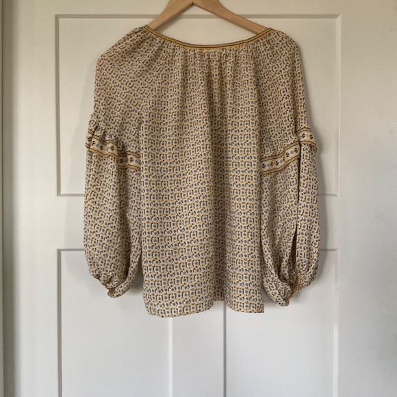 Max Studio Sheer Blouse Ruffle Balloon Bubble Sleeve Floral Boho Yellow - Picture 2 of 6